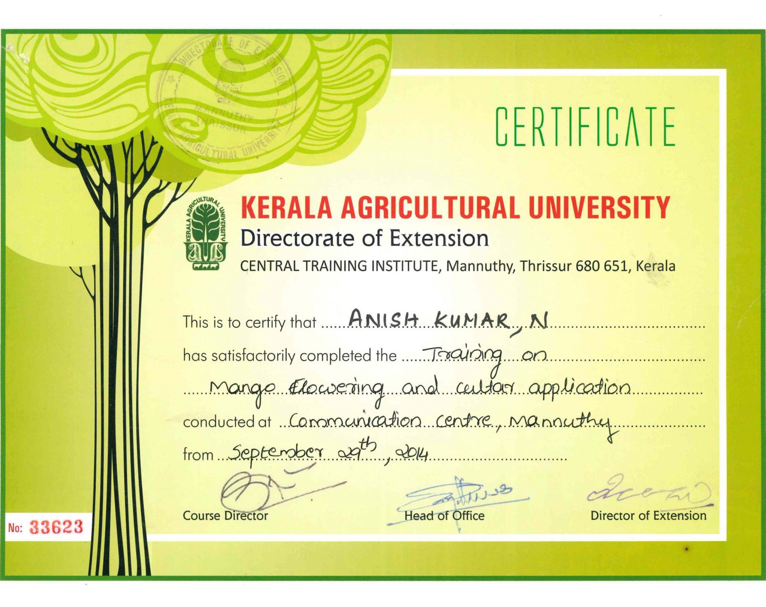 KAU Mango
KAU Mango Flowering and Cultar Application Training - Anish Nellickal, Ponnani