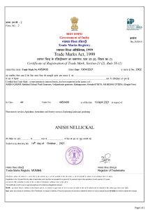 Wordmark Anish Nellickal Brand Name Wordmark Registration Certificate